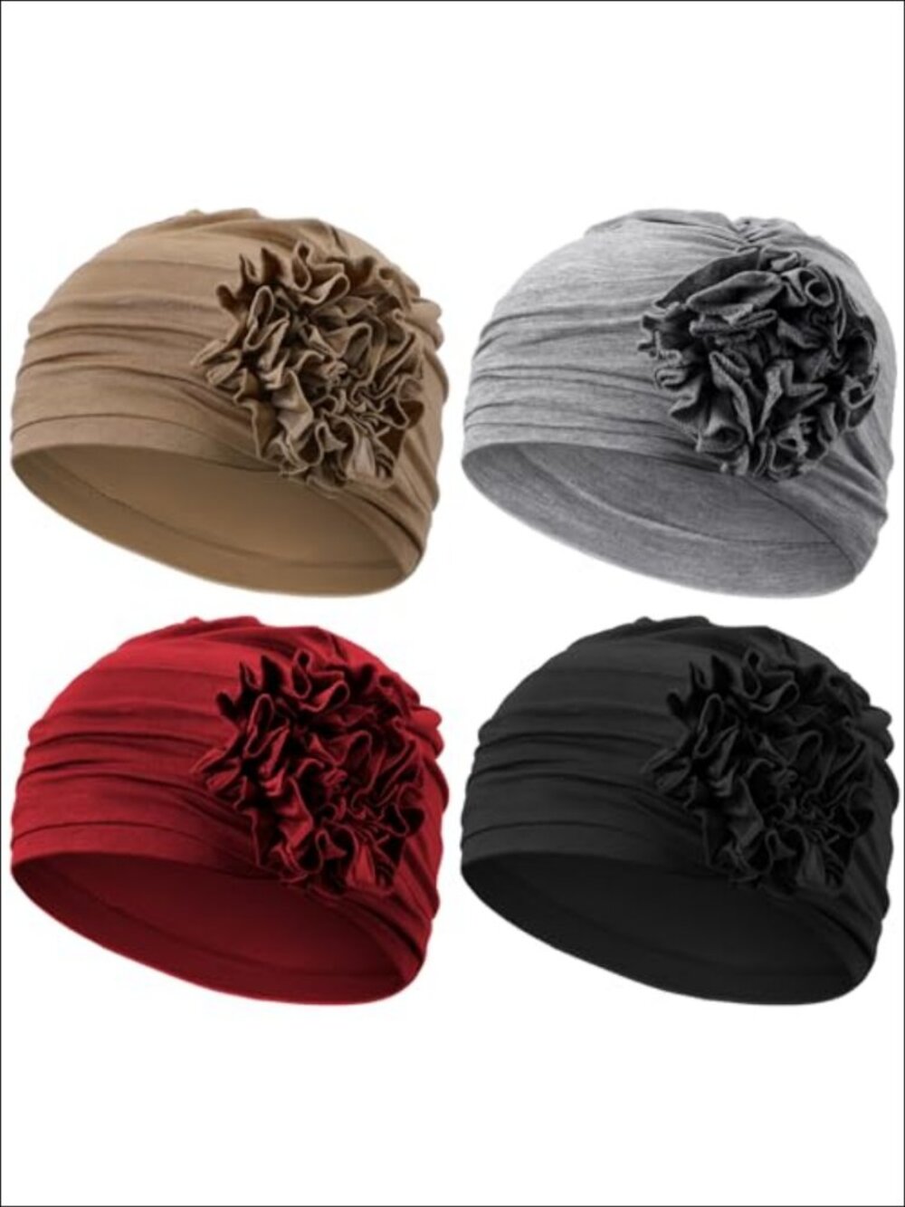 Chemo Turban Headwear Set Slouchy Sleep Cap Elastic Polyester Beanie 4 Pcs